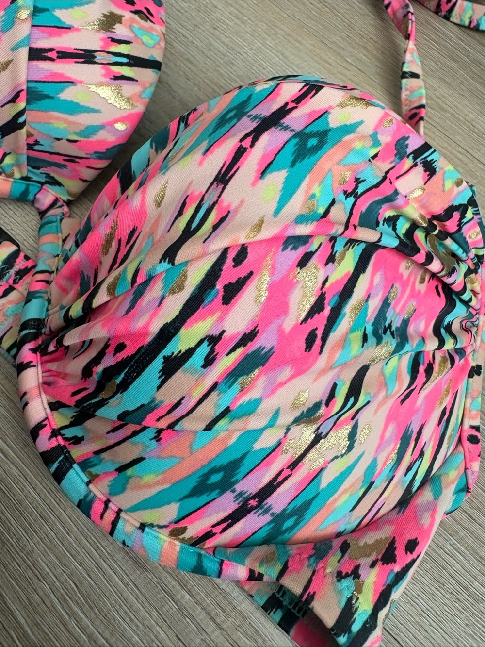 Shade & Shore Pink Teal Multicolor Halter Bikini Top - Picture 2 of 4